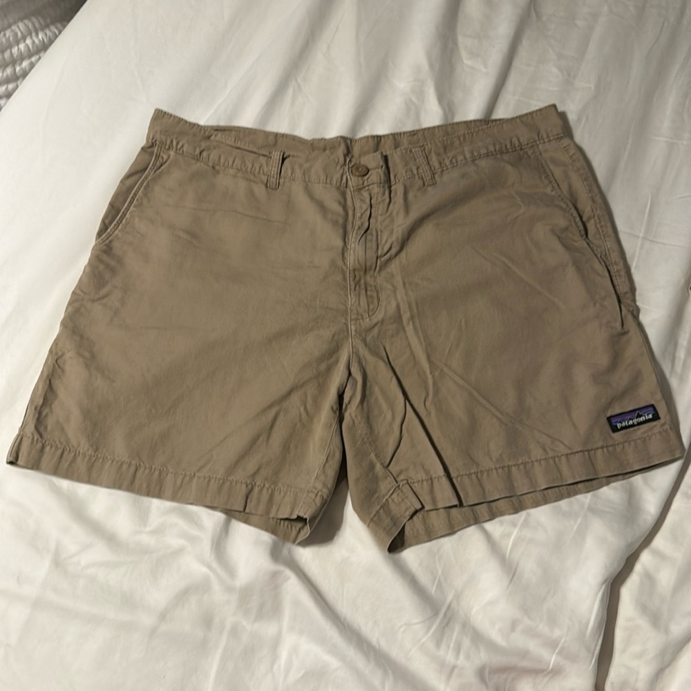 Patagonia men’s tan chino shorts. 38 waist.  5.5 inseam.